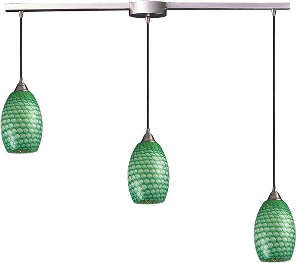 Mulinello 3 Light Pendant In Satin Nickel and Jade Glass