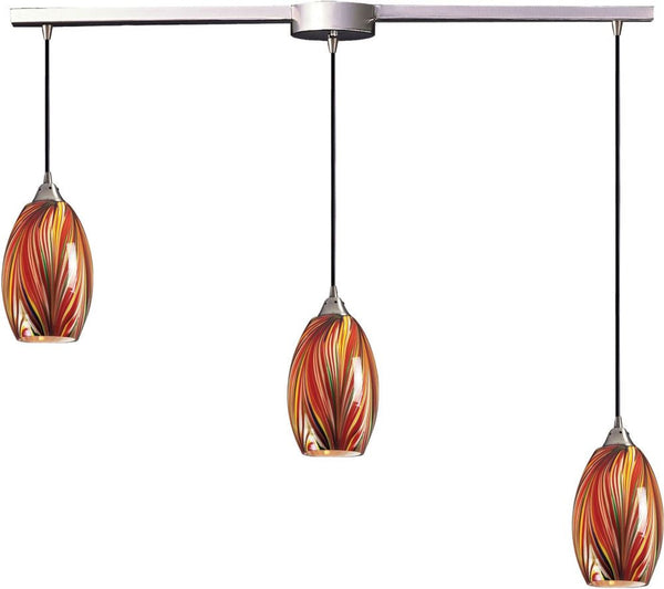 Mulinello 3 Light Pendant In Satin Nickel and Multicolor Glass