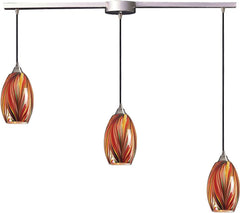 Mulinello 3 Light Pendant In Satin Nickel and Multicolor Glass