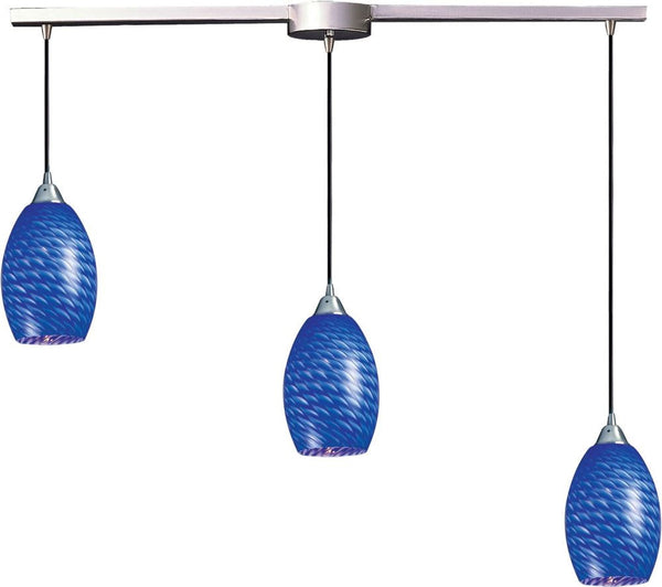 Mulinello 3 Light Pendant In Satin Nickel and Sapphire Glass