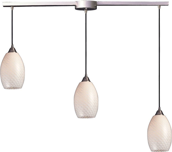 Mulinello 3 Light Pendant In Satin Nickel and White Swirl Glass