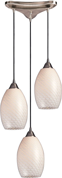 Mulinello 3 Light Pendant In Satin Nickel and White Swirl Glass