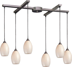 Mulinello 6 Light Pendant In Satin Nickel and White Swirl Glass