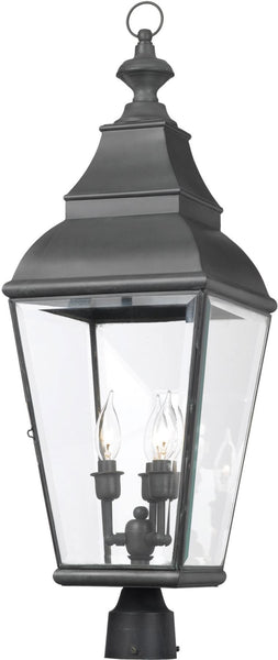 Bristol 3 Light Outdoor Post Lantern In Charcoal and Beveled Glass
