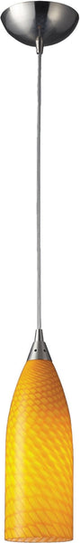 Cilindro 1 Light Led Pendant In Satin Nickel and Canary Glass