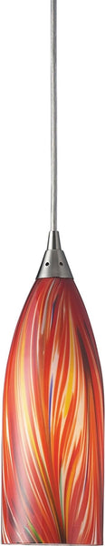 Cilindro 1 Light Led Pendant In Satin Nickel and Multi Glass