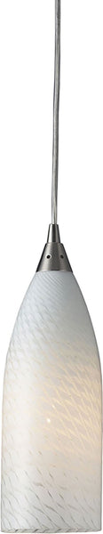 Cilindro 1 Light Led Pendant In Satin Nickel and White Swirl Glass