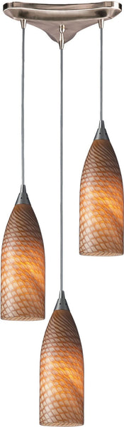 Cilindro 3 Light Pendant In Satin Nickel and Cocoa Glass