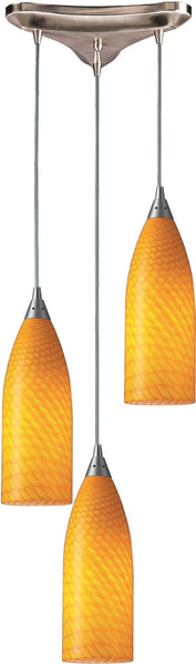Cilindro 3 Light Pendant In Satin Nickel and Canary Glass