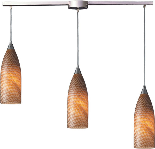 Cilindro 3 Light Pendant In Satin Nickel and Cocoa Glass