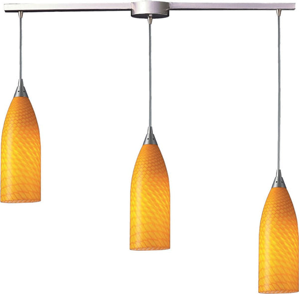Cilindro 3 Light Pendant In Satin Nickel and Canary Glass