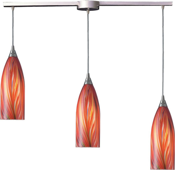 Cilindro 3 Light Pendant In Satin Nickel and Multi Glass