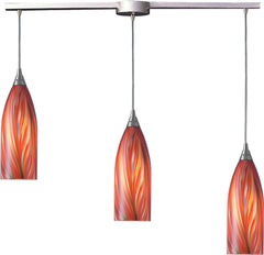 Cilindro 3 Light Pendant In Satin Nickel and Multi Glass