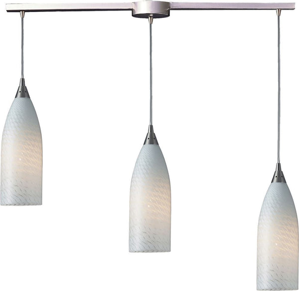 Cilindro 3 Light Pendant In Satin Nickel and White Swirl Glass