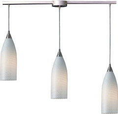 Cilindro 3 Light Pendant In Satin Nickel and White Swirl Glass