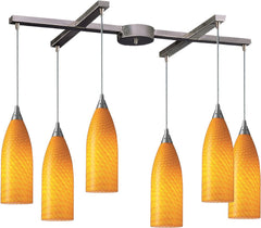 Cilindro 6 Light Pendant In Satin Nickel and Canary Glass