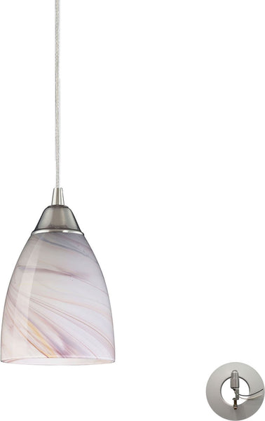 Pierra 1 Light Pendant In Satin Nickel and Creme Glass - Includes Recessed Lighting Kit