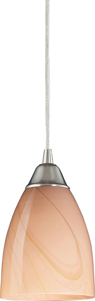 Pierra 1 Light Led Pendant In Satin Nickel and Sandy Glass