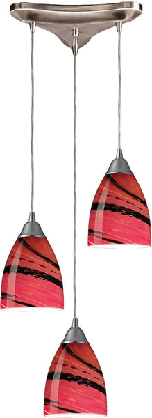 Pierra 3 Light Pendant In Satin Nickel and Autumn Glass