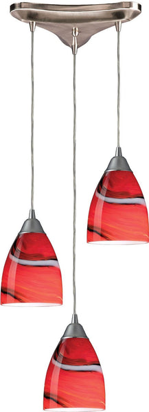 Pierra 3 Light Pendant In Satin Nickel and Candy Glass