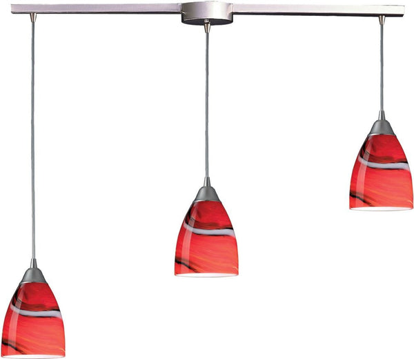 Pierra 3 Light Pendant In Satin Nickel and Candy Glass