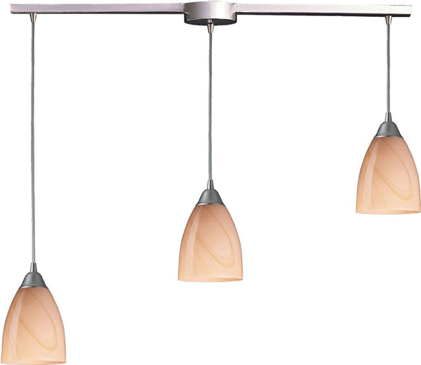 Pierra 3 Light Pendant In Satin Nickel and Sandy Glass