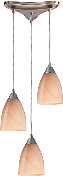 Pierra 3 Light Pendant In Satin Nickel and Sandy Glass