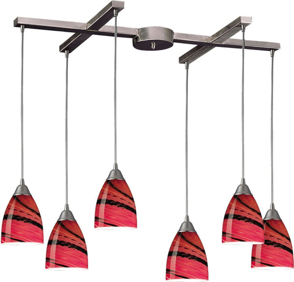 Pierra 6 Light Pendant In Satin Nickel and Autumn Glass