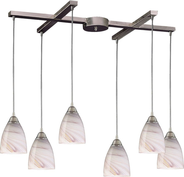 Pierra 6 Light Pendant In Satin Nickel and Cream Glass