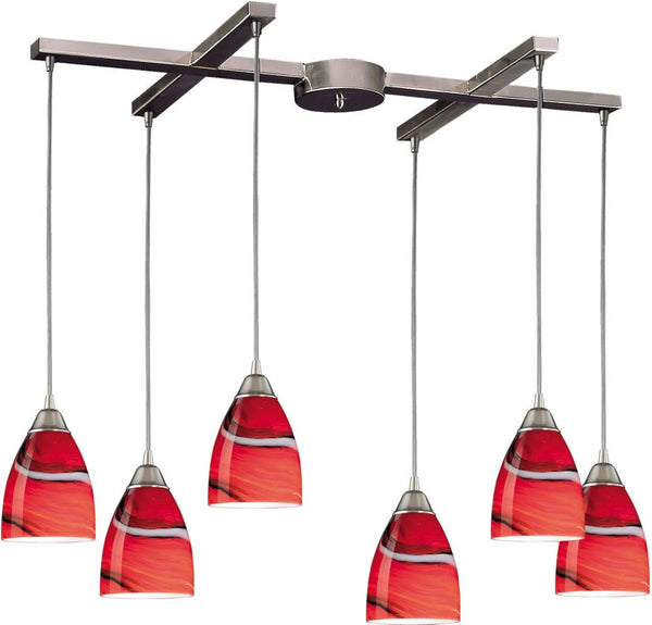 Pierra 6 Light Pendant In Satin Nickel and Candy Glass
