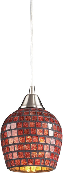 Fusion 1 Light Pendant In Satin Nickel and Copper Glass