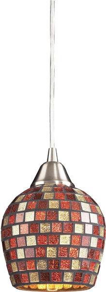 Fusion 1 Light Pendant In Satin Nickel and Multi Glass