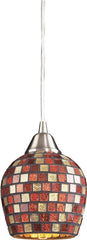 Fusion 1 Light Pendant In Satin Nickel and Multi Glass