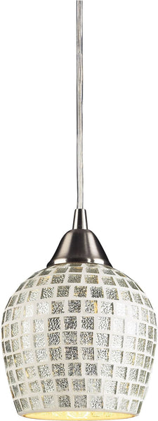 Fusion 1 Light Pendant In Satin Nickel and Silver Glass