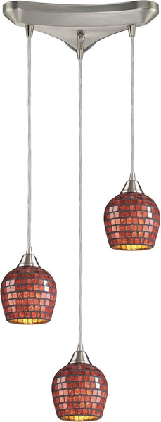 Fusion 3 Light Pendant In Satin Nickel and Copper Glass