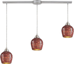 Fusion 3 Light Pendant In Satin Nickel and Copper Glass