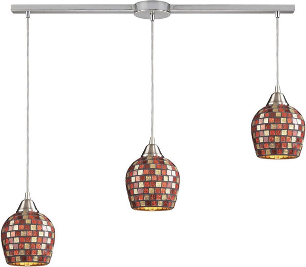 Fusion 3 Light Pendant In Satin Nickel and Multi Glass