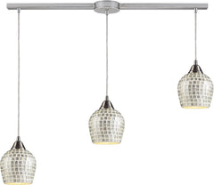 Fusion 3 Light Pendant In Satin Nickel and Silver Glass