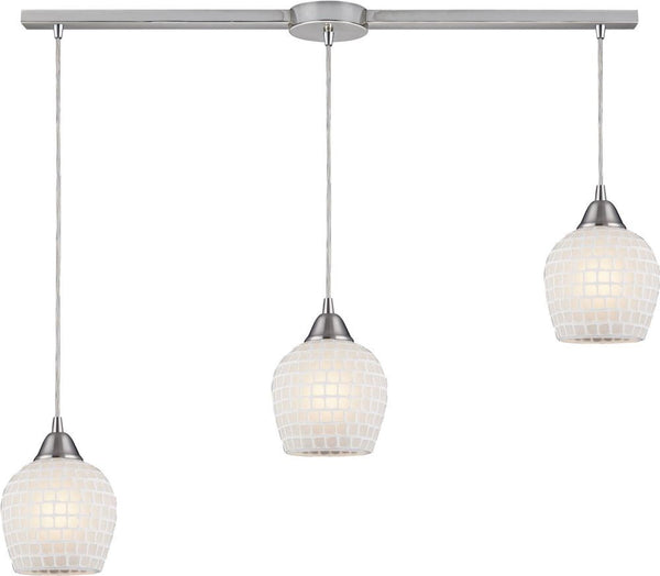 Fusion 3 Light Pendant In Satin Nickel and White Glass