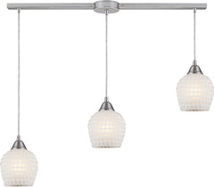 Fusion 3 Light Pendant In Satin Nickel and White Glass