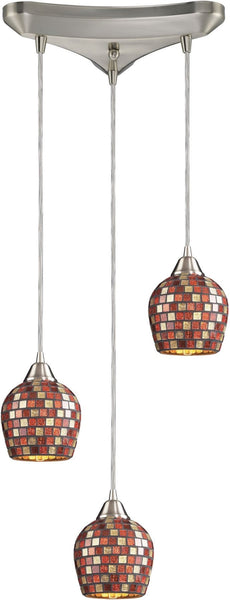 Fusion 3 Light Pendant In Satin Nickel and Multi Glass