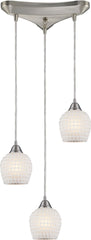 Fusion 3 Light Pendant In Satin Nickel and White Glass