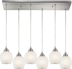 Fusion 6 Light Pendant In Satin Nickel and White Glass