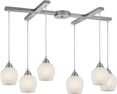 Fusion 6 Light Pendant In Satin Nickel and White Glass