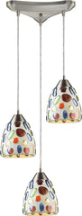 Gemstones 3 Light Pendant In Satin Nickel and Sculpted Multicolor Glass