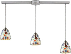 Gemstones 3 Light Pendant In Satin Nickel and Sculpted Multicolor Glass
