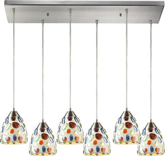 Gemstones 6 Light Pendant In Satin Nickel and Sculpted Multicolor Glass
