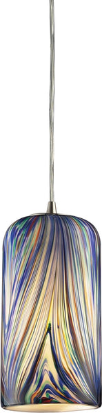 Molten 1 Light Led Pendant In Satin Nickel and Molten Ocean Glass