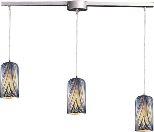 Molten 3 Light Pendant In Satin Nickel and Molten Ocean Glass