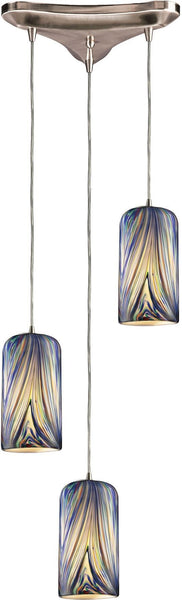 Molten 3 Light Pendant In Satin Nickel and Molten Ocean Glass
